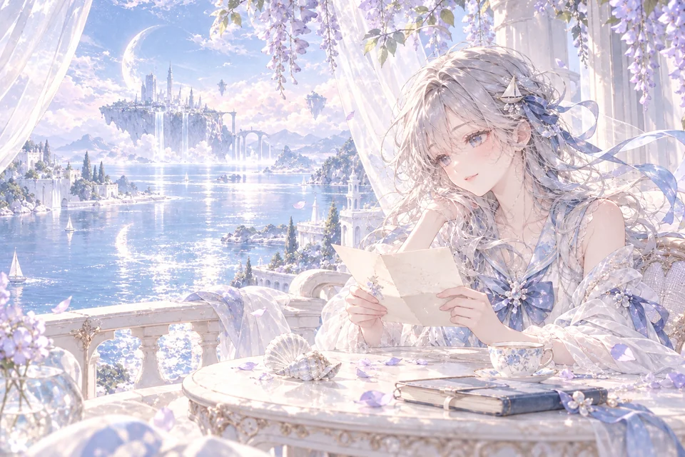 窗边写信的少女
